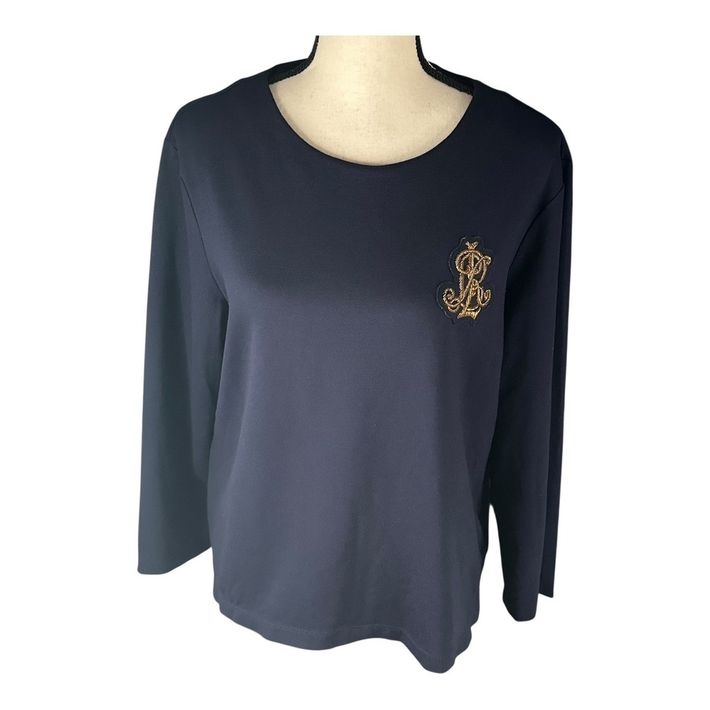 Ralph Lauren Women's Size Large Navy Blue Sweater Logo Layered Top‎